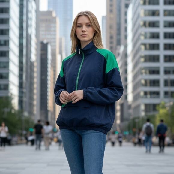 VTG Quantum jacket women's 10 windbreaker pullover mock neck 1/2 zip pocket 80's - Picture 2 of 11